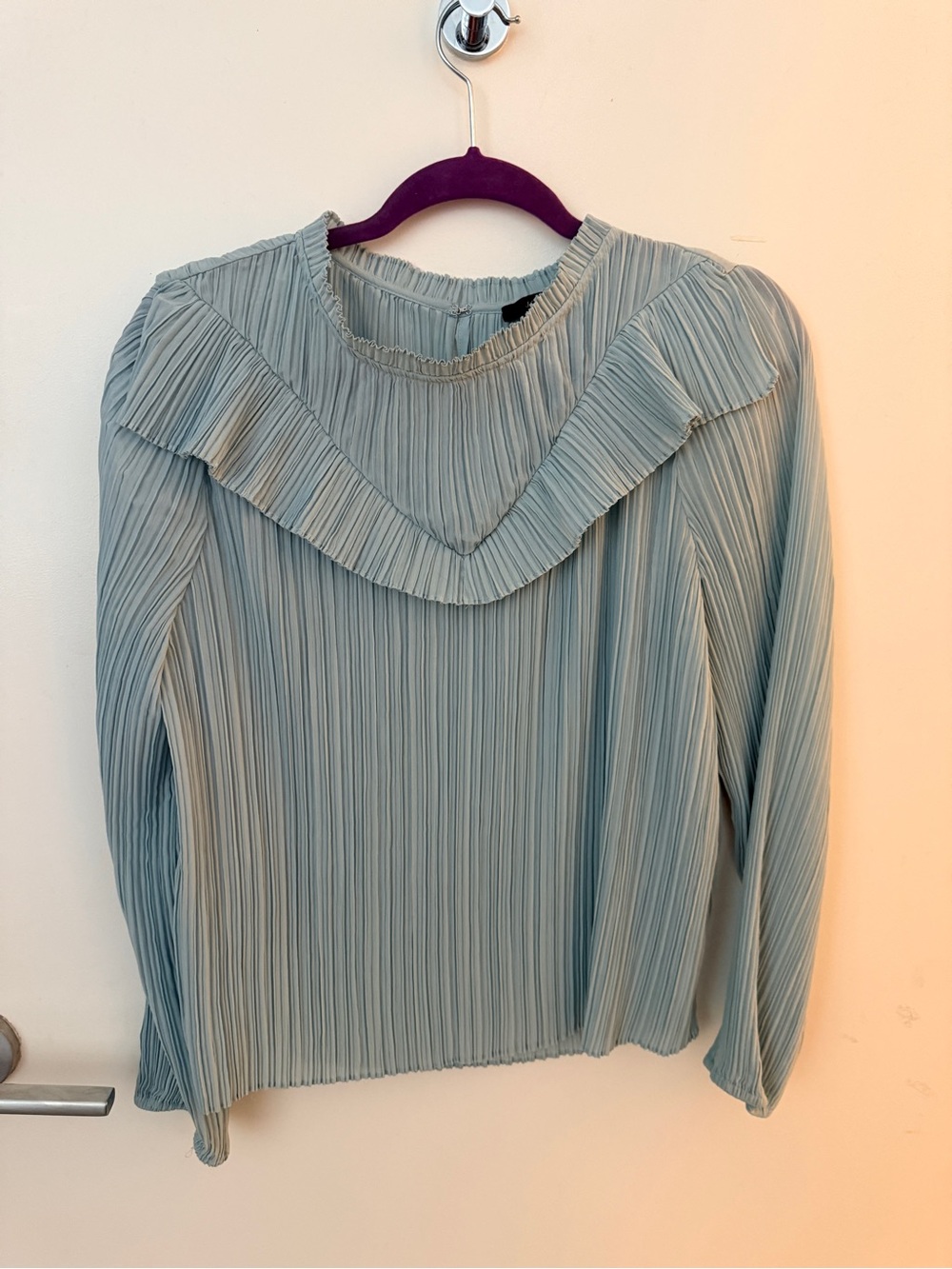 J. Crew Pleated Ruffle-Yoke Long Sleeve Top - Sage